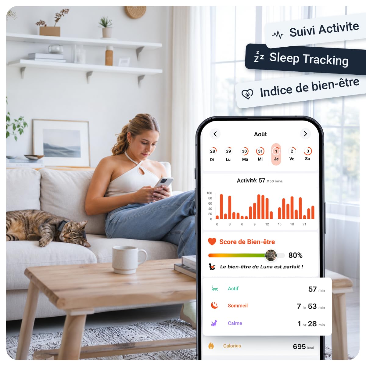 PAJ Traceur GPS 4G Chat Mini + Collier, 3 Mois Abonnement Inclus | Alerte de fugue - Suivi en temps réel - Montage facile et sécurisé - 100% étanche - Adapté chats & chatons