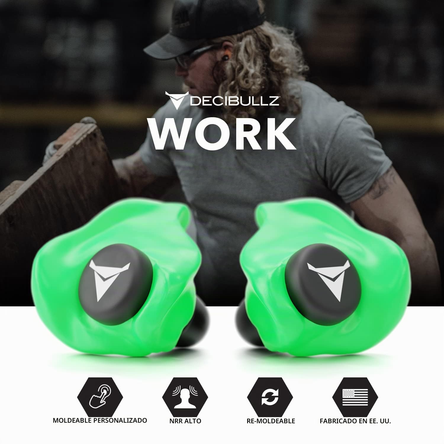 Decibullz - Tapones para los oídos moldeados a medida, 31 dB más alto, cómodo protección auditiva para disparos, viajes, trabajo y conciertos (verde)
