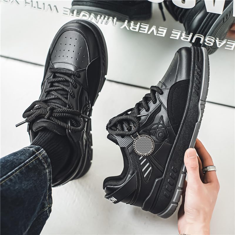 Men's Fashion Streetwear Thick-Soled Skateboarding Sneakers Comfortable Breathable Height Increasing Non-Slip Durable Lace-Up Sneakers for Outdoor Activities Shoes Size 6.5-102