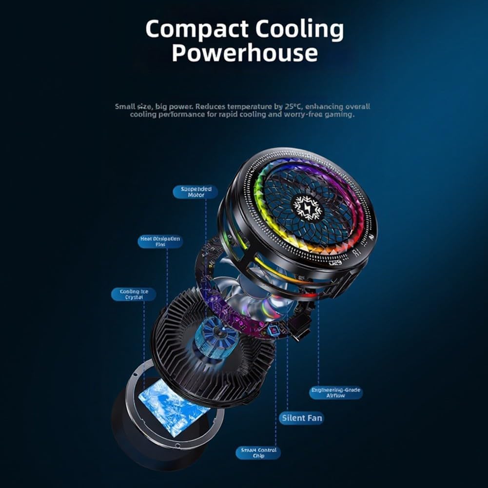 Enfriador magnético para teléfono con luz RGB, control de temperatura, radiador para juegos, ventilador de refrigeración USB portátil de 5 modos para teléfonos móviles, ligero con clip