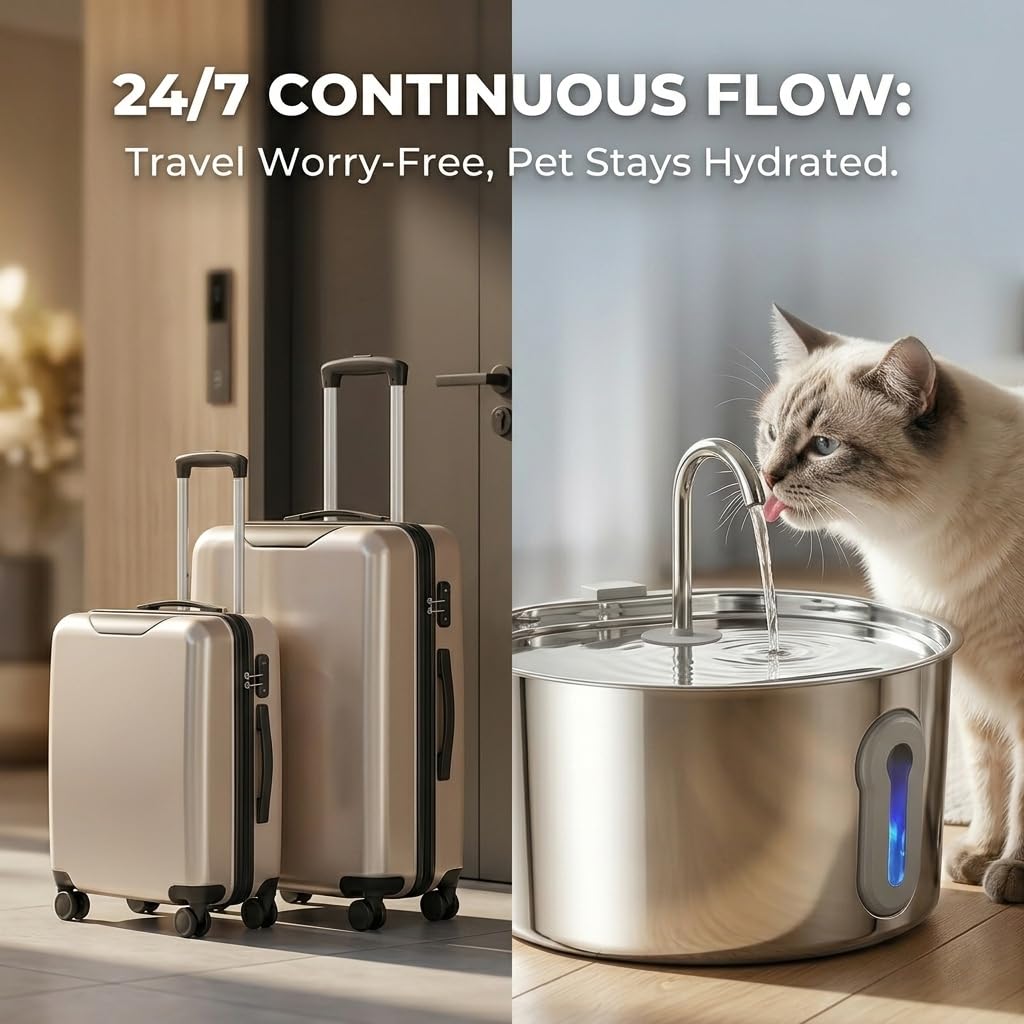 Stainless Steel Cat Water Fountain, 135oz/4L Automatic Pet Fountain Dog Water Dispenser with Ultra-Quiet Pump & 2 Replacement Filters & for Cats Inside, Dogs, Multiple Pets - image 5