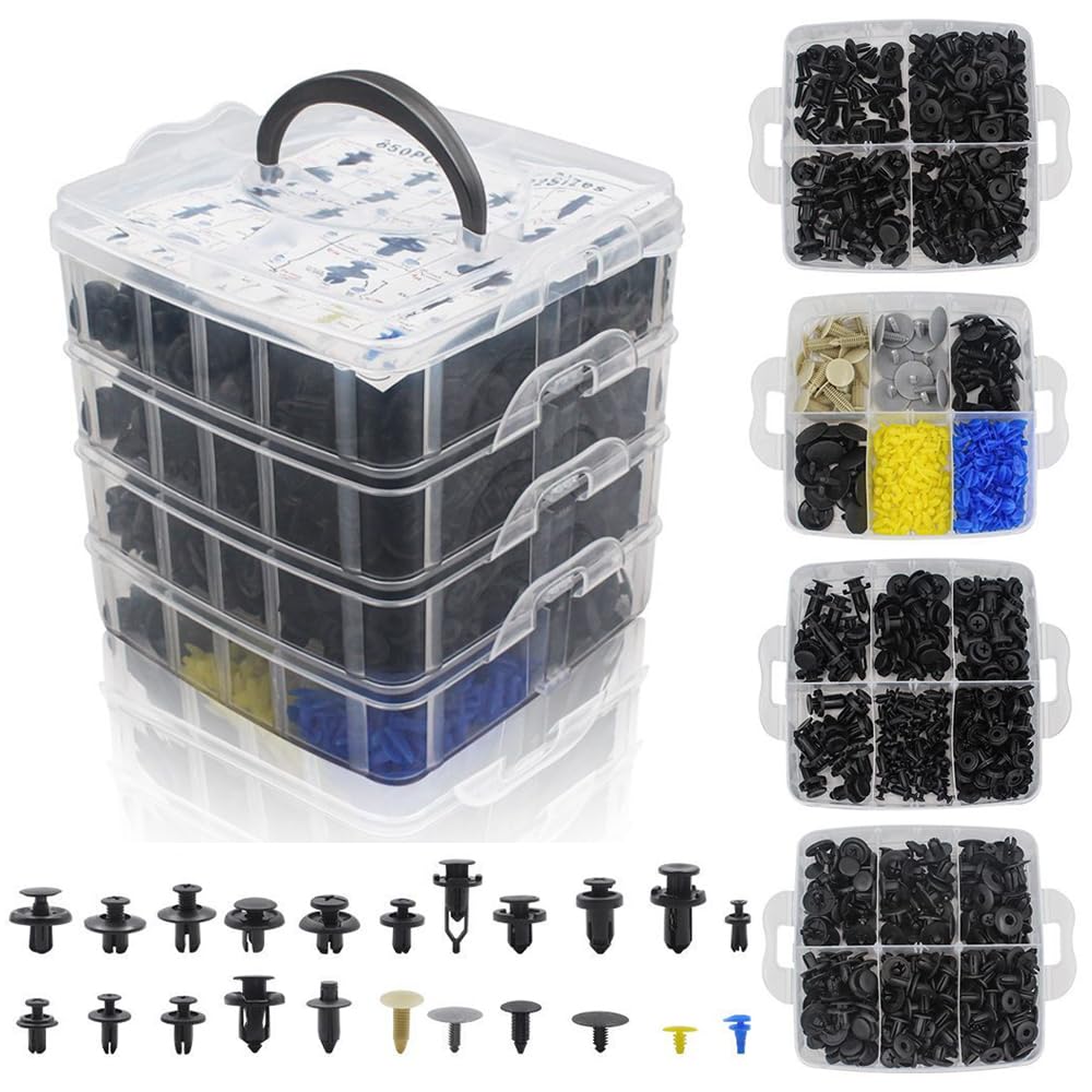 650 Stück Auto Befestigung Clips, Universal Stoßstangen Zierleisten Plastikklips Set, Spreiznieten Karosserie Befestigungssatz Black