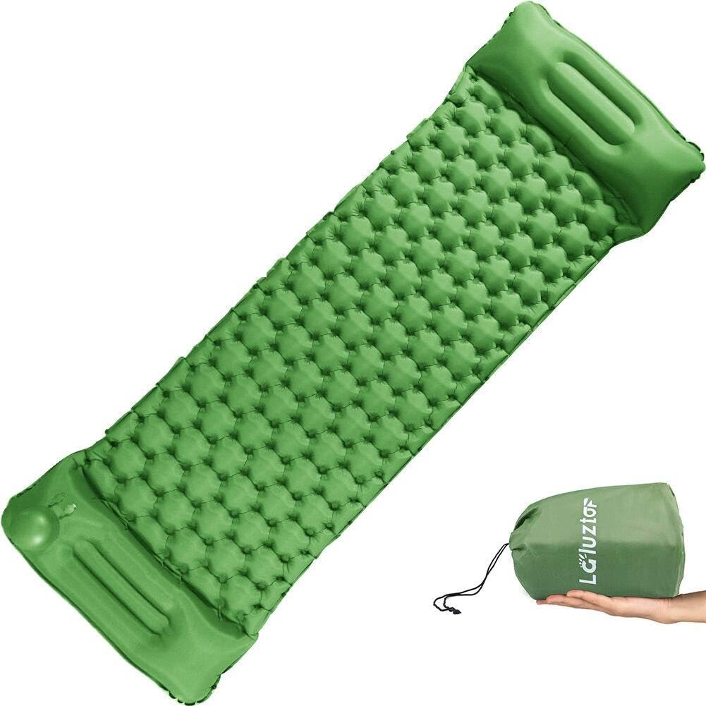 Laluztop Inflatable Sleeping Pad, Hand Pump Ultralight Sleeping Mat Camping Mattress w Pillow Compact Air Mat, Moisture-proof Roll Mat 197x60x6.5cm Portable & Foldable for Hiking Tent Backpacking