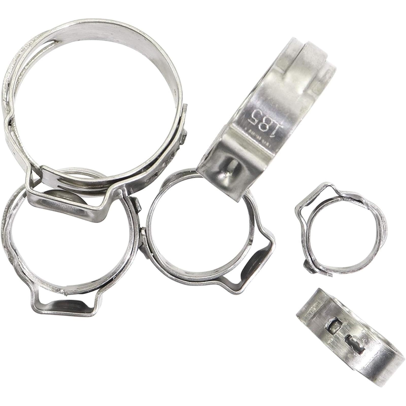 Juego de 125 abrazaderas de manguera de una sola oreja de 7-21 mm, de acero inoxidable 304, para tubos de combustible, con pinzas de sujeción (solo 125 abrazaderas).
