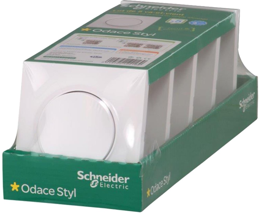 Lot de 5 va et vient avec plaque de finition - Blanc - Odace - Schneider