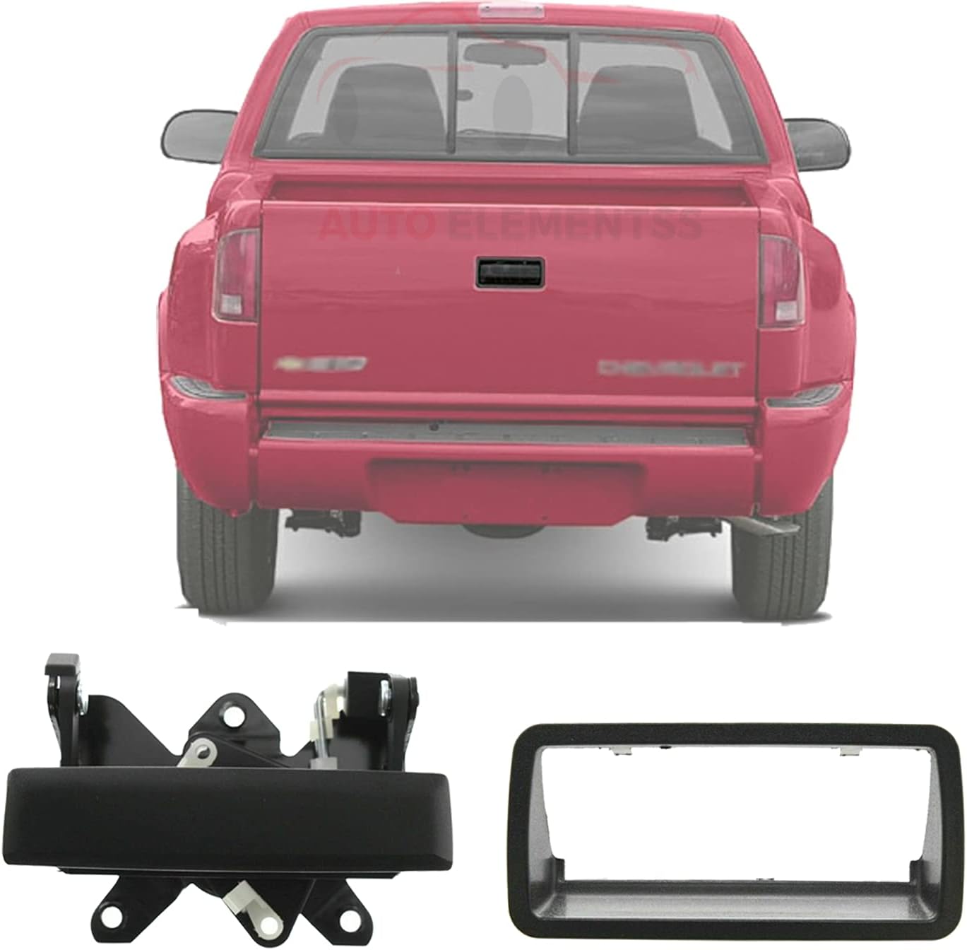 Tailgate Bezel + Handle Textured Black for 1994-2004 Chevrolet S10 / GMC Sonoma / 1994-2000 Isuzu Hombre Direct Replacement 15007218 15007219