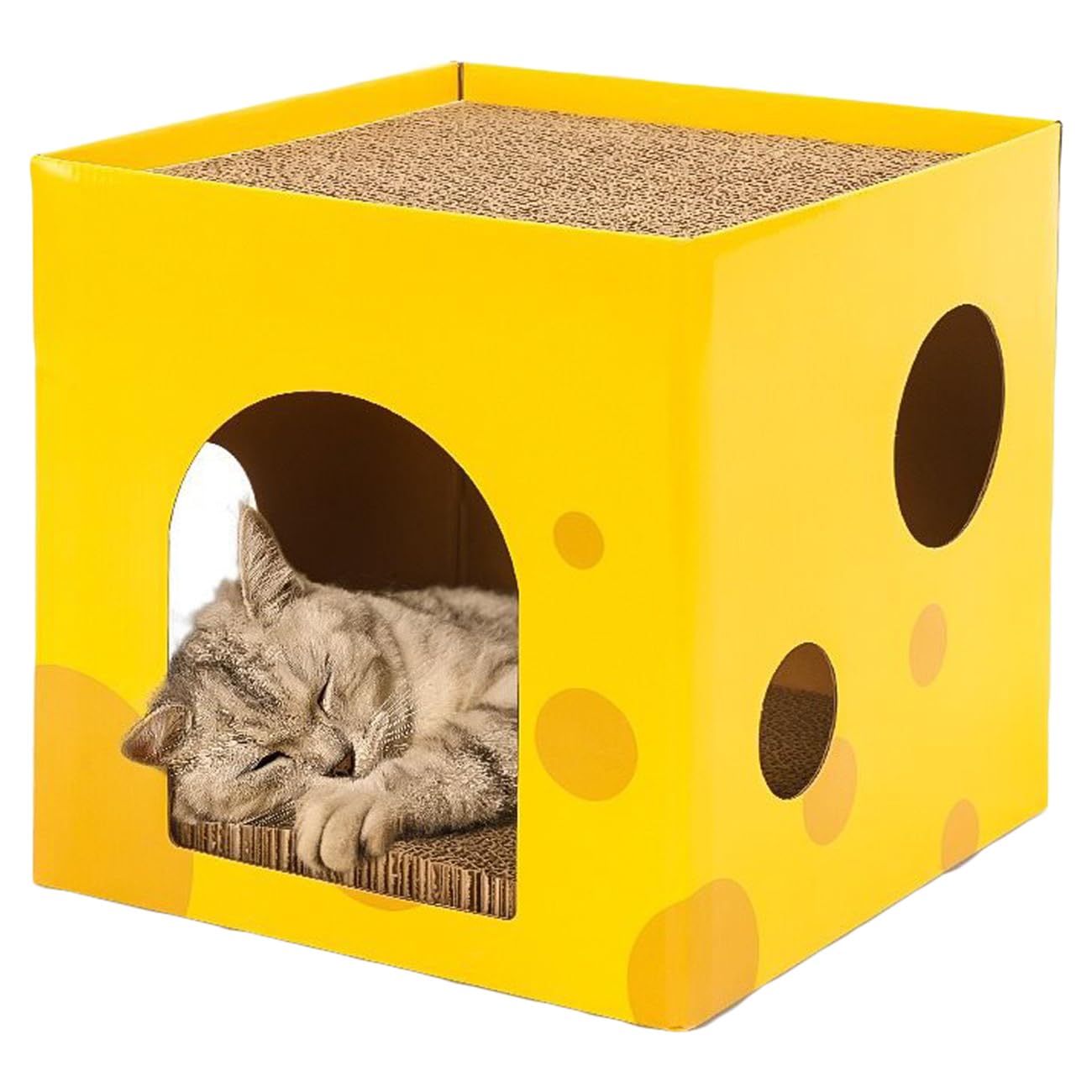 Cat Scratcher Cardboard Cat House, Double Layers Cat Scratcher Box with Cat Hole, Cat Bed Reversible Cat Scratching Board, Cat Scratcher Lounge Foldable Cat Scratcher House for Indoor Cats 12x12x12”
