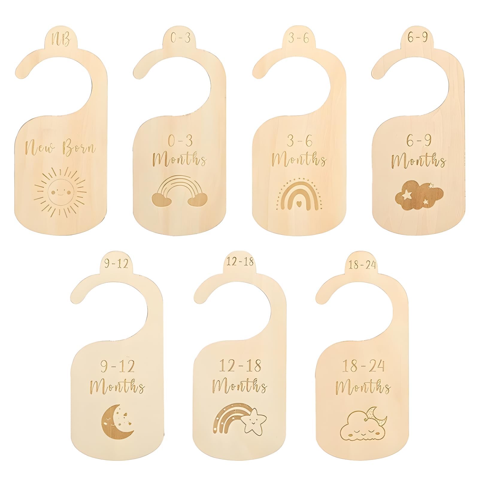 7 Pcs Baby Wardrobe Dividers, Wood Baby Clothes Dividers from Newborn to 24 Month