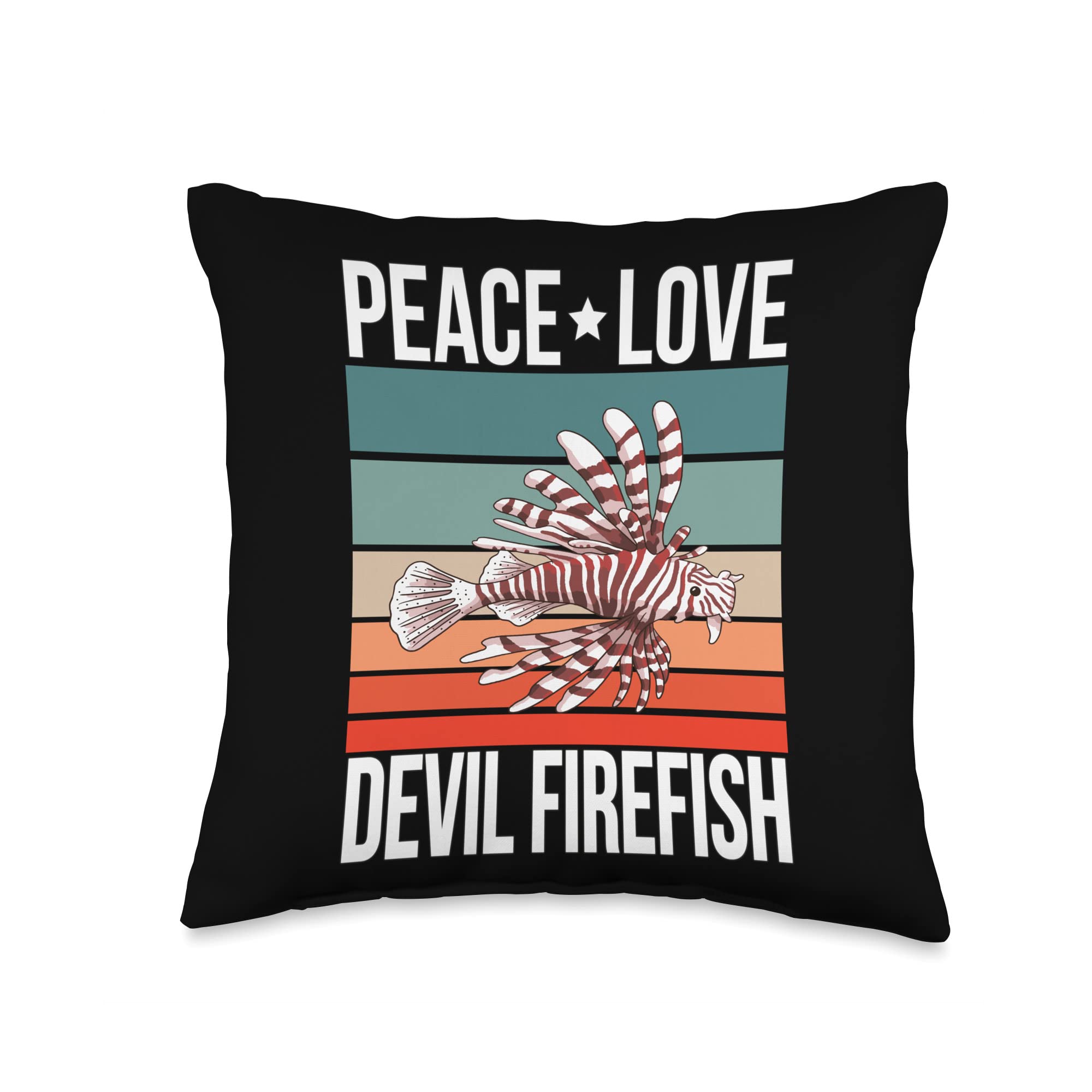 Vintage Devil Firefish Gifts & Accessories Peace Love Devil Firefish Quote Retro Fish Aquarium Owner Throw Pillow, 16x16, Multicolor
