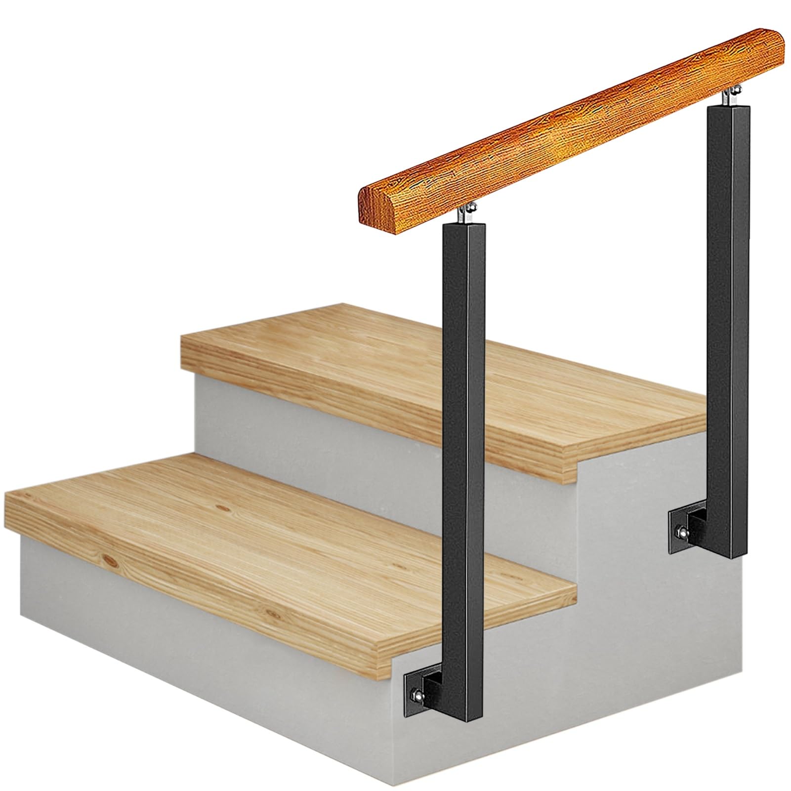 Treppengeländer Aus Holz & Metall – Bodenmontiert, Verstellbar Für 1-4 Stufen, Höhe 85/95 Cm, Für Innen & Außen