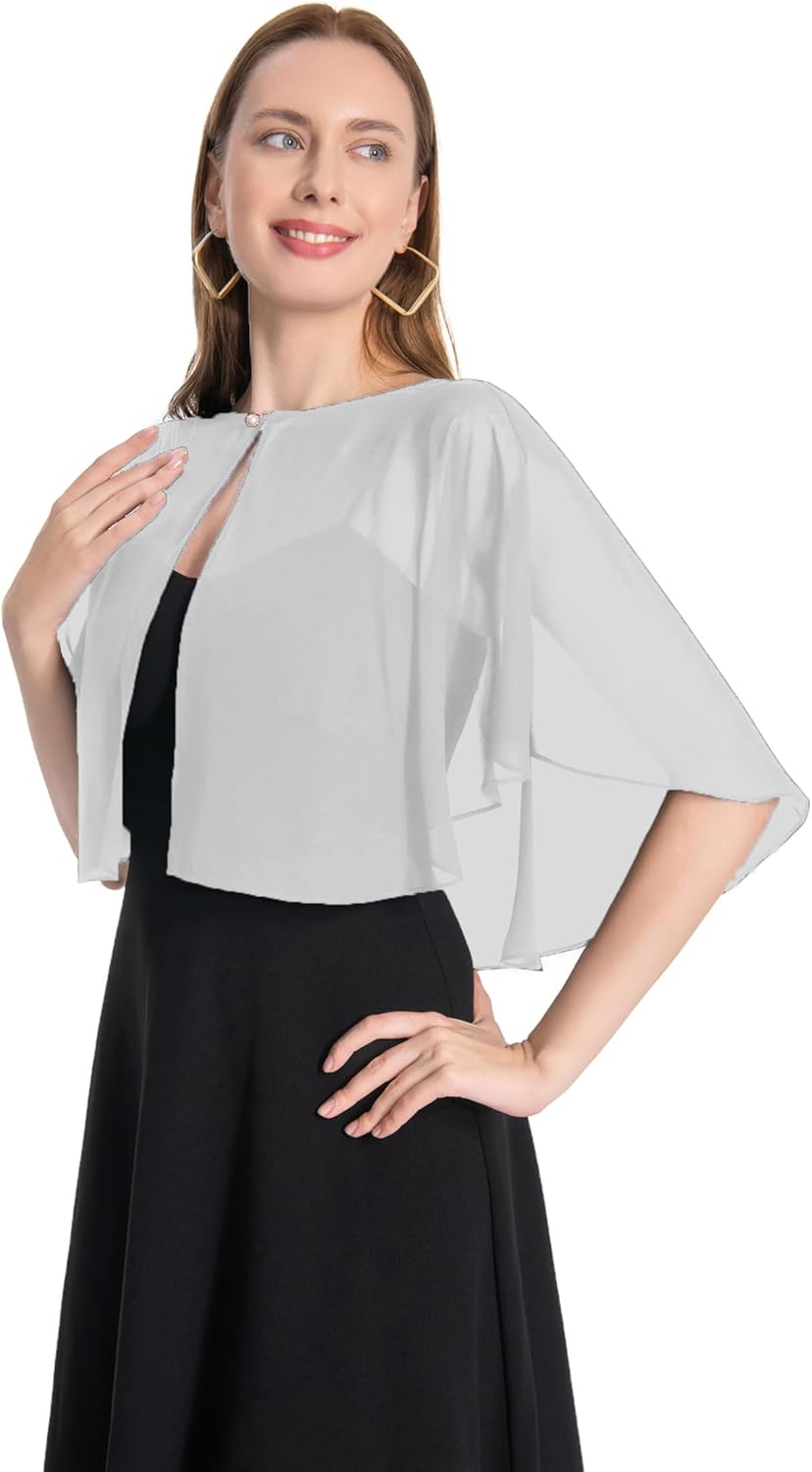 Capelets for Women Soft Chiffon Shawls Wraps Shurg for Evening Wedding Capes Bolero Cover Up - Image 3