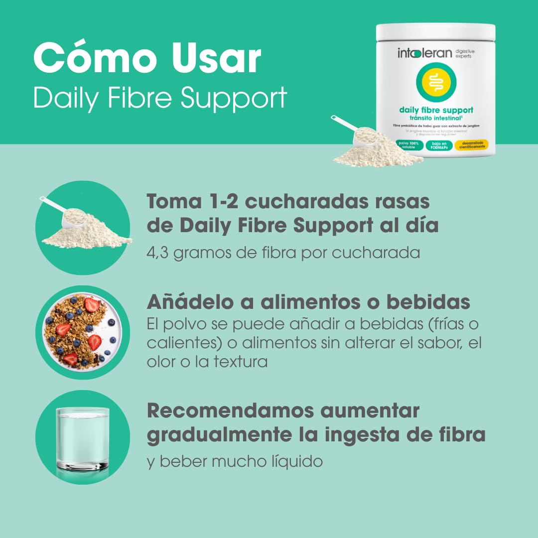 Intoleran Daily Fibre Support - 175 gramos Extracto de guar y jengibre | Complementa la ingesta diaria de fibra y favorece el funcionamiento intestinal | Deposición regular | Sin sabor | 100% soluble