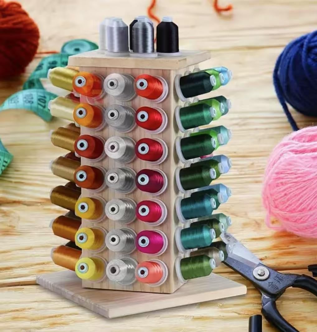Stojak na nici, organizer na nici, stojak na przędzę, organizer na nici do haftu Drewniany stojak na hafty na biurko, pleciony stojak z drutu, obrotowy stojak na szpulkę DIY, stojak na maszynę do szyc