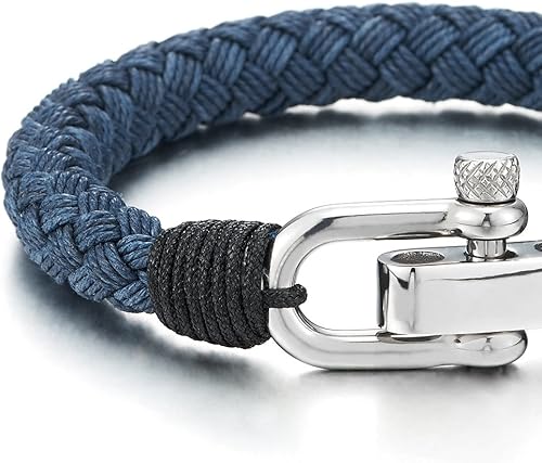 Miniatura 3 de COOLSTEELANDBEYOND Cuerda de algodón trenzada grande para hombre y mujer, acero inoxidable, tornillo náutico, anclaje, grillete