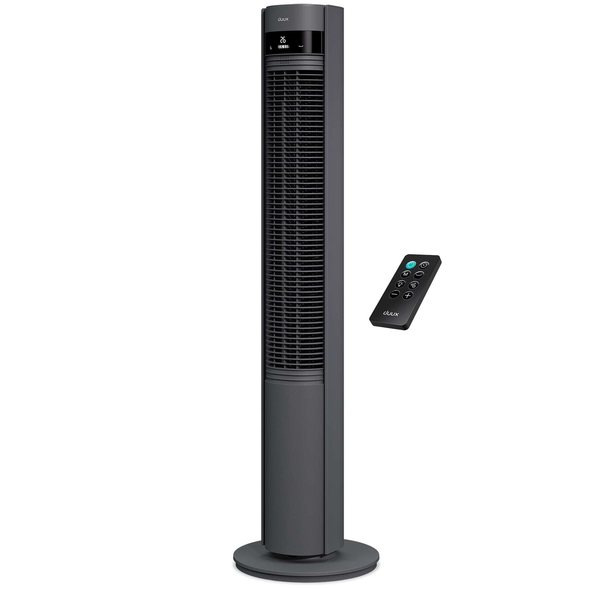 Duux Elevate Ventilateur Colonne – 26 Vitesses, Oscillation 80°, Seulement 25 dB, Ioniseur, Minuterie (1–12h), Mode Nuit, Écran Tactile & Télécommande – Silencieux & Intelligent – Gris