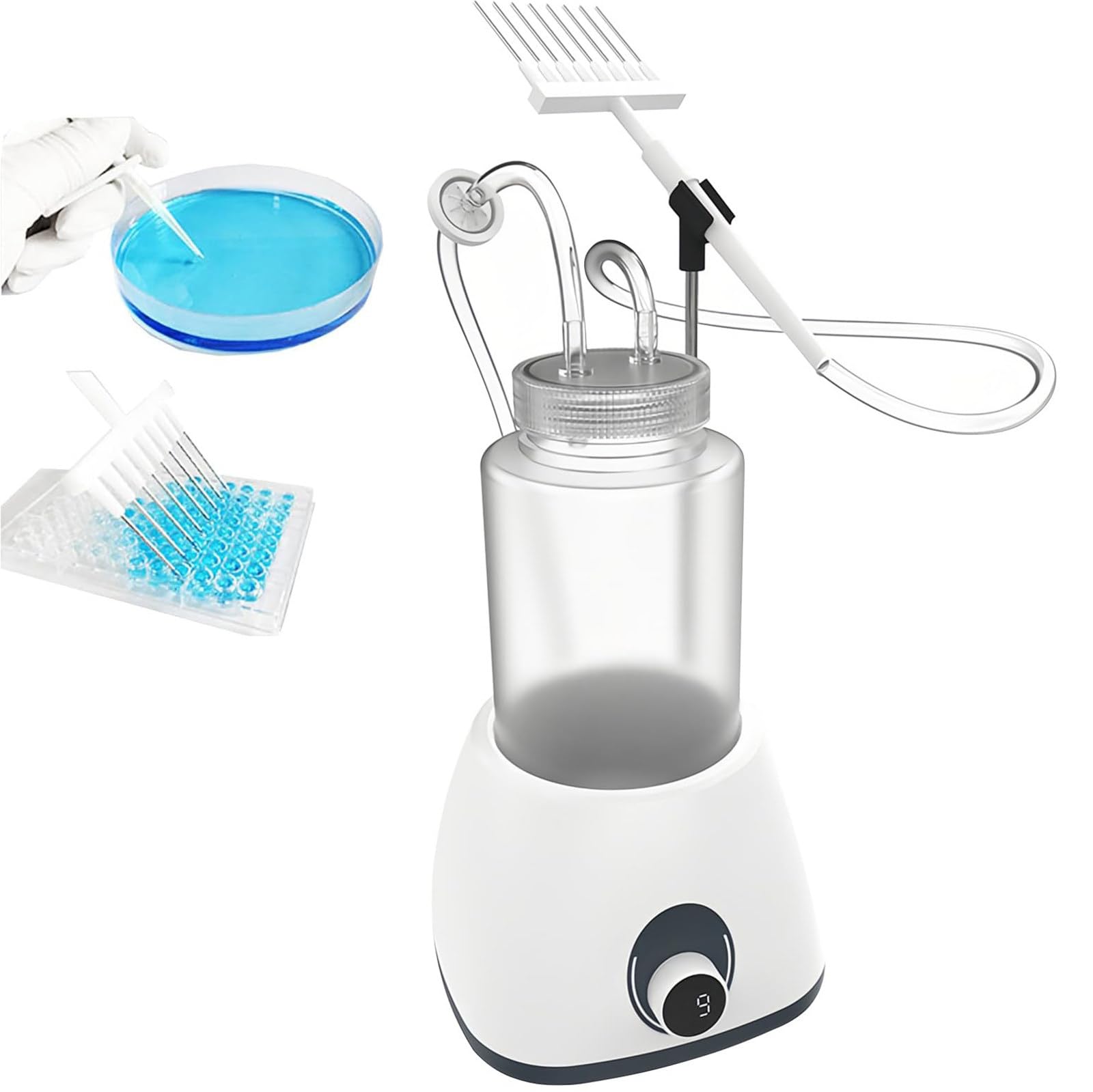 Pipeta De VacíO, Recolector De LíQuido con Bomba De 1 Litro, 9 Velocidades (1,6-6 L/Min), con 8 Canales + Puntas De 200 ul, Herramientas De RecoleccióN De Microplacas Y Pipetas De Disco