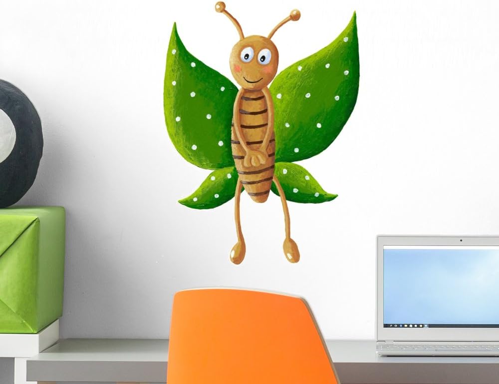 Wallmonkeys Cute Green Butterfly Wall Decal Peel and Stick Graphic WM259404 (18 in H x 15 in W)