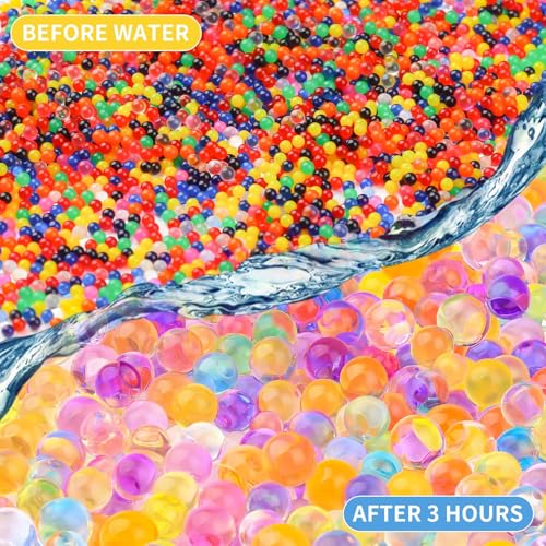 JunD Wasserperlen 50.000 Stück Bunte Perlen, Ungiftig und Biologisch Abbaubar, Wiederverwendbare Wasserperlen für Pflanzen, Vasenfüller und Dekoperlen für Heimwerker
