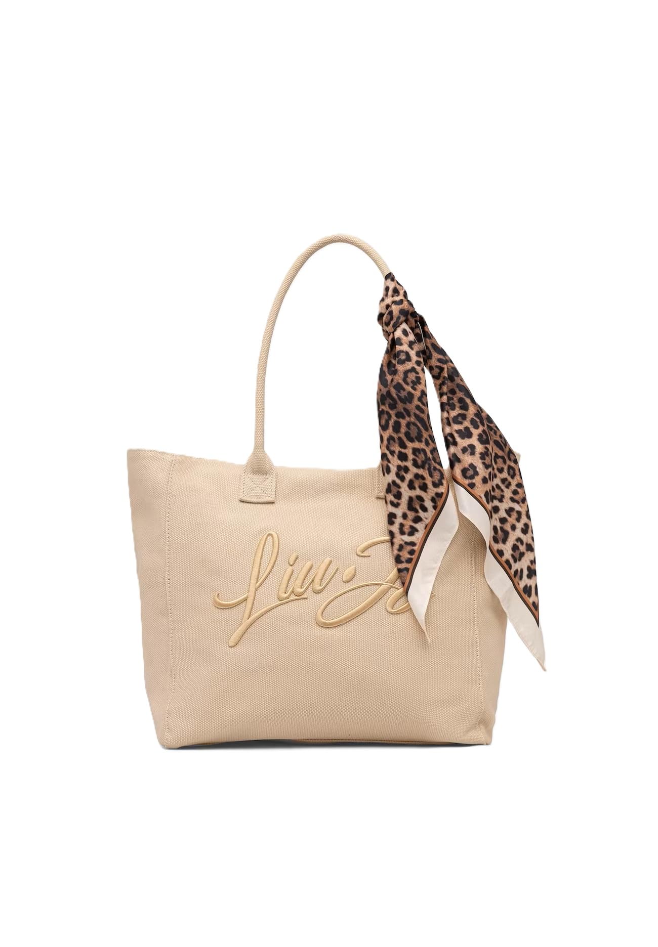 Liu Jo Borsa Shopping da Spiaggia in Cotone, Beige, 55x22x7 cm, con Foulard Leopardato Incluso, Modello VA6191 T546A