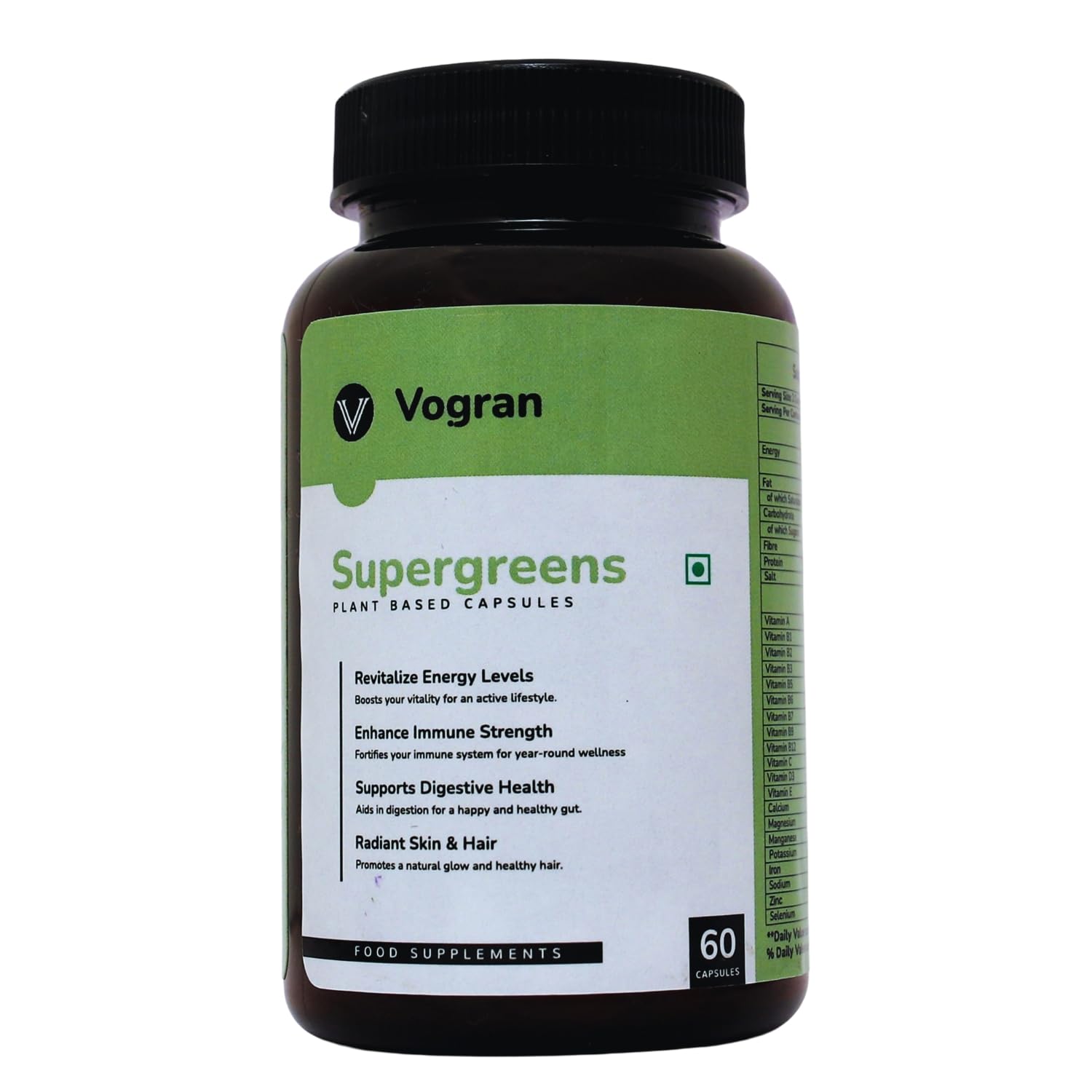 Vogran Green Superfood Supplement | Immune Booster Supplement For Unisex | Plant Based Multivitamin for Brain | Memory Booster | Energy Booster | Food Digestion Supplement | 60 Capsules for Hair & Glowing Skin (B0CW63K58B) Amazon Price History, Amazon Price Tracker