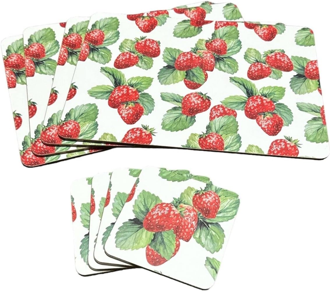 The Leonardo Collection Strawberry Field Placemats S4 Leonardo Strawberry Field Table Placemat Set Of 4 | Non-Slip, Washable, Easy To Clean | Set Of 4 Printed Designer Placemats