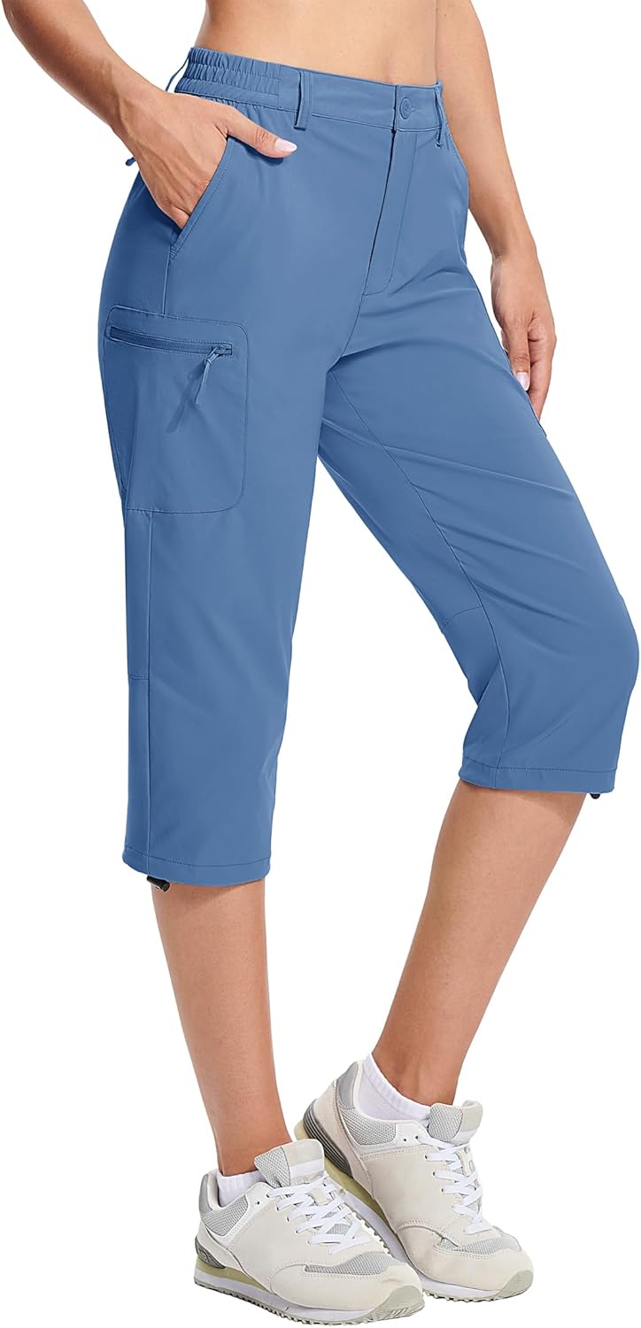 MAGCOMSEN Women's Hiking Capris Pants Cargo Lightweight Stretch Water Resistant Joggers with 5 Pockets for Outdoor