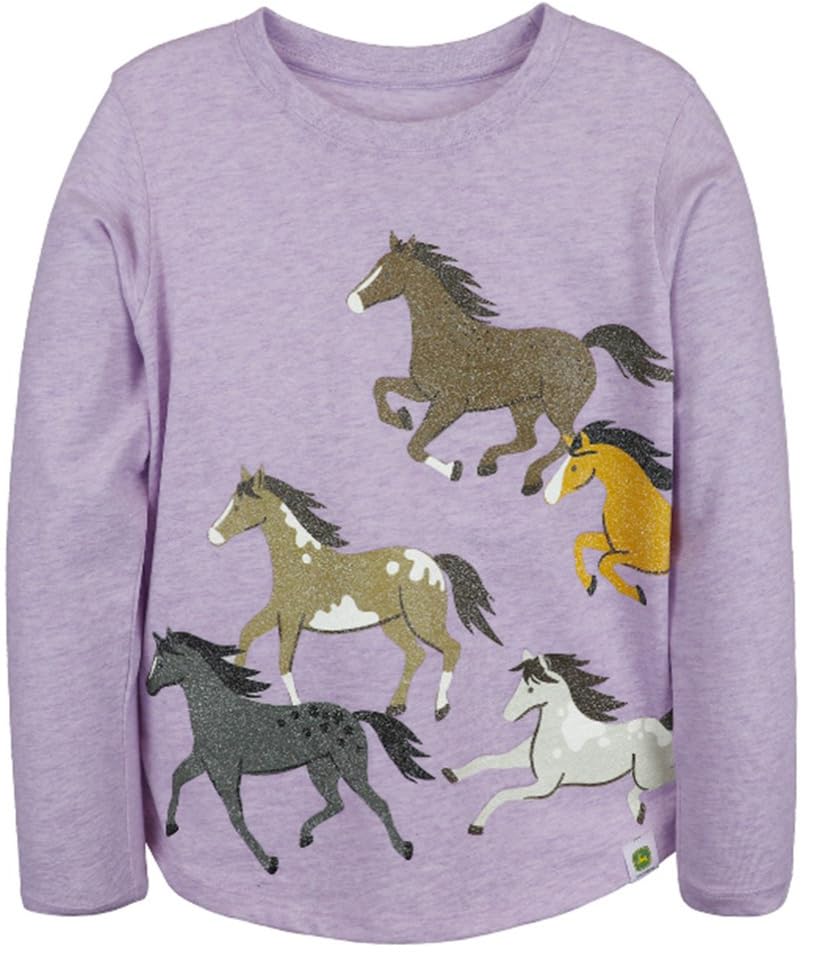John Deere Purple Wild Horses Running Long Sleeve Girls T-Shirt Size 6X