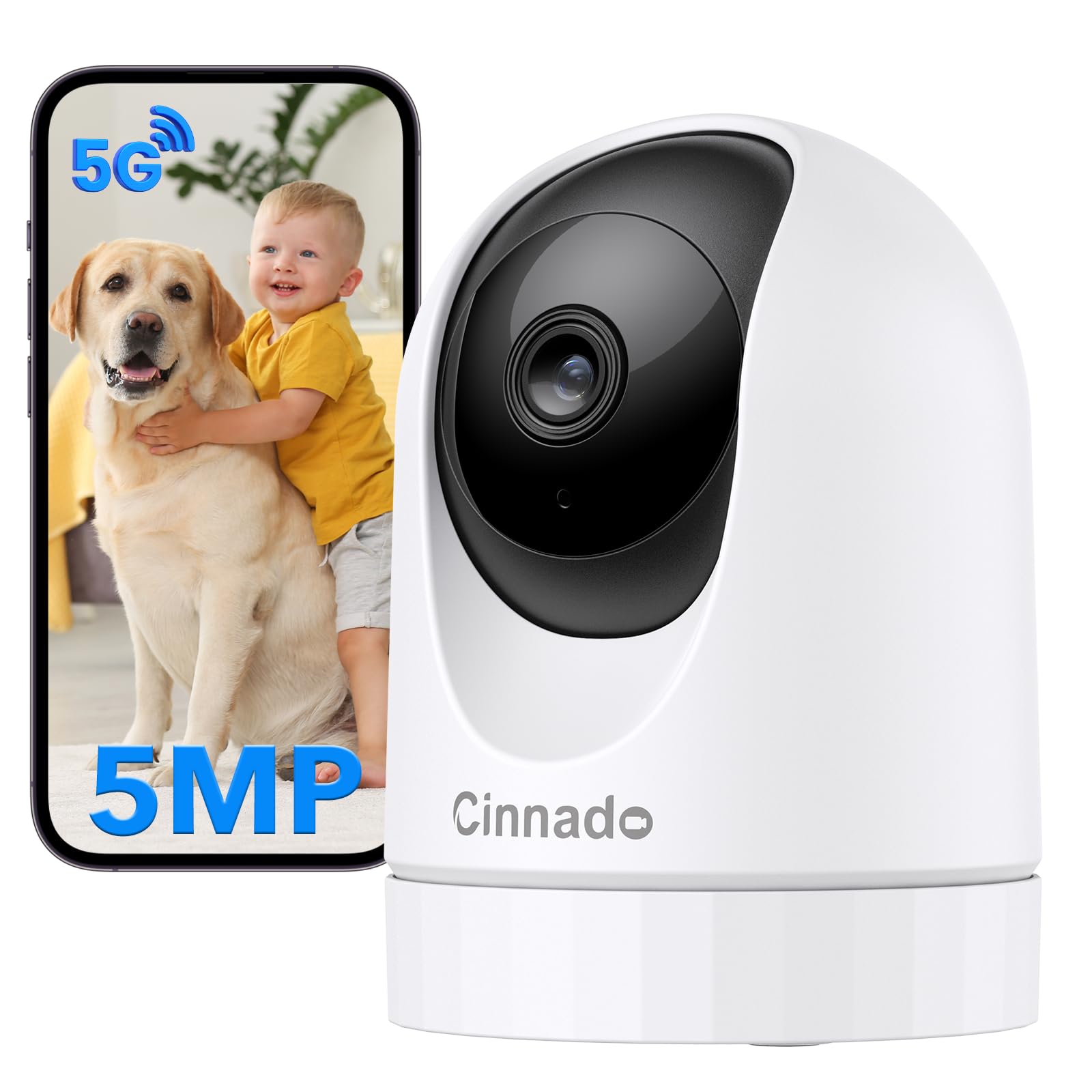 Cinndo 5 MP Wewnętrzna kamera Wi-Fi -5 G/2,4 GHz, kamera monitorująca Wi-Fi dla dziecka z kolorowym widzeniem w nocy, obsługuje śledzenie ruchu, kompatybilna z Alexa