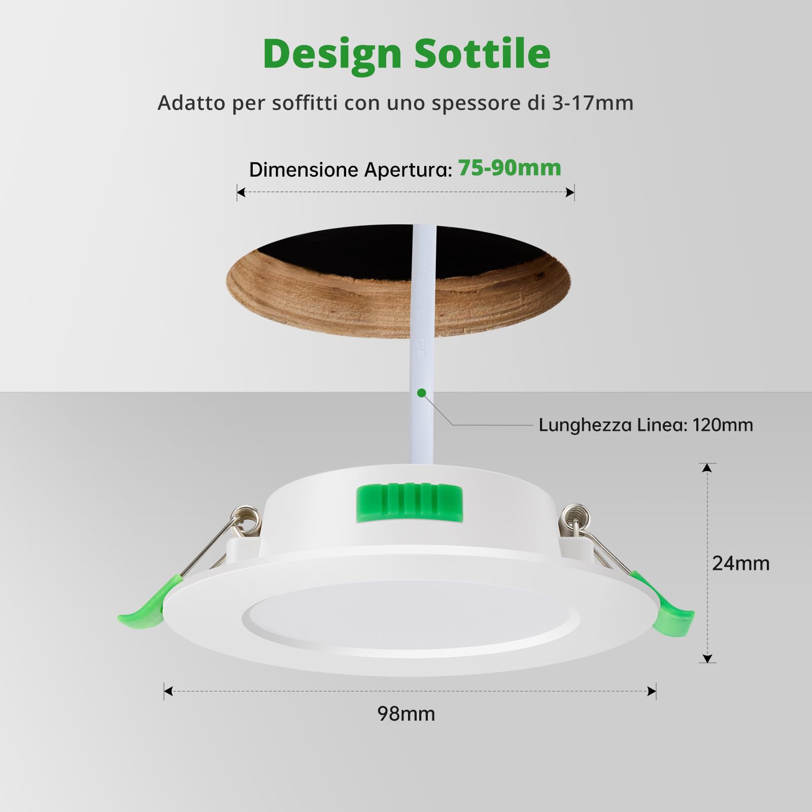 HOMEOW Faretti Led da Incasso per Cartongesso 7W, Diametro Foro 75-90mm, 24mm Ultrasottili, IP44 Faretti Led Soffitto, Regolabile Caldo 2700K, Neutro 4000K e Freddo 6000K, Non Dimmerabile, Set di 20