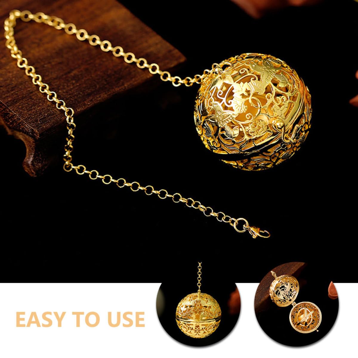 Didiseaon Difusor Colgante de Aromaterapia de Latón Abierto Bola Hueca Decorativa para Aceites Esenciales, Accesorio Perfumado para Mujer, Collar Aromático para Uso Diario y Obsequio