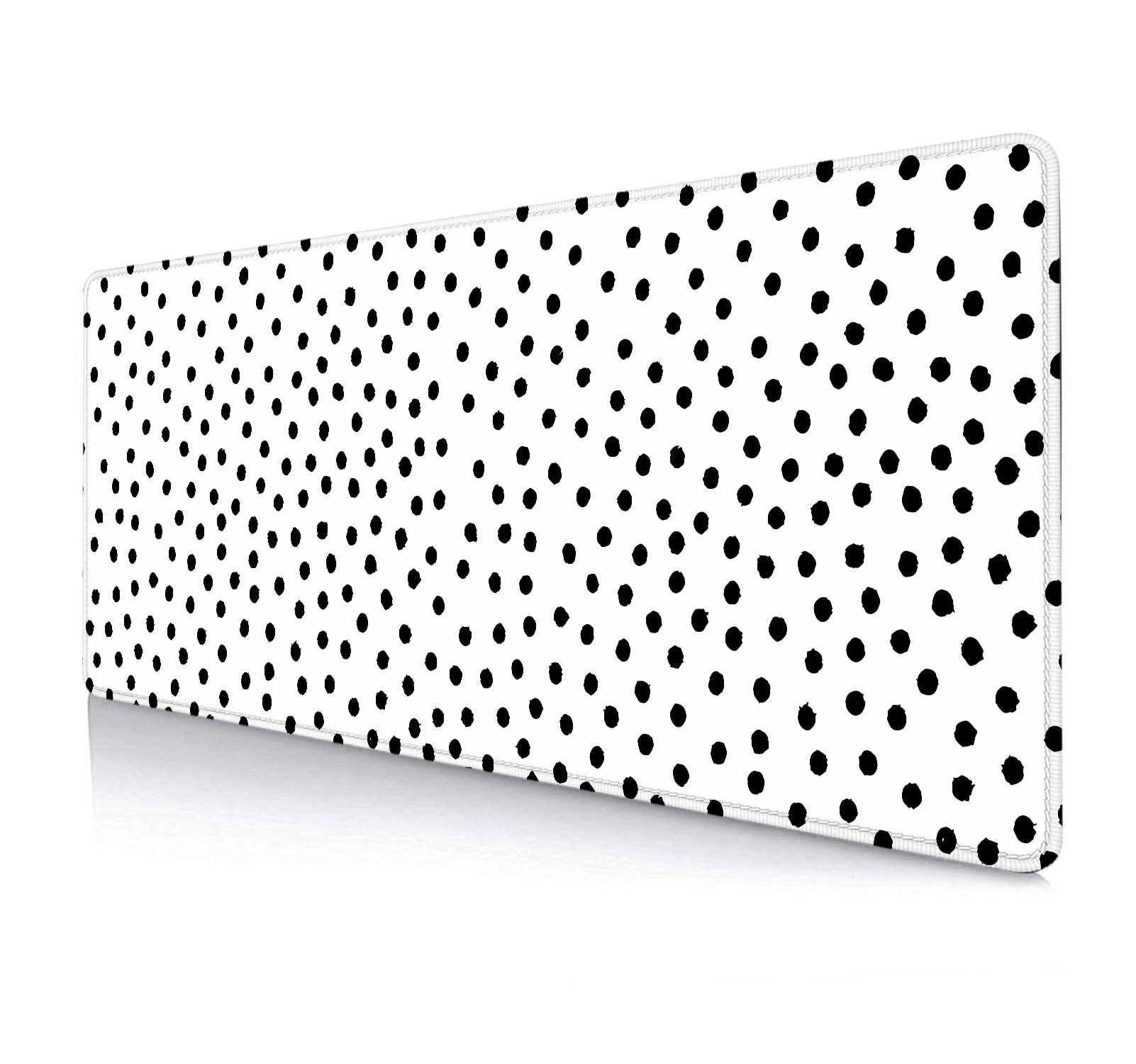 HUOCAIREN Black and White Long Extended Mouse Pad with Stitched Edges, Dots Print Desk Mat, Aesthetic Computer Accessory, Cute Trendy Workspace, Boho Chic Desk Pad, 31.5x11.8 in — image 1