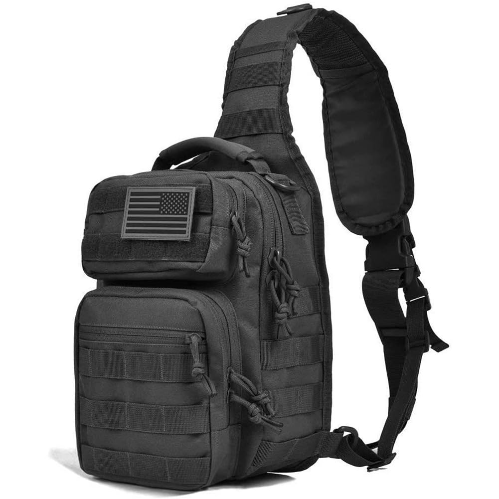 Tactical Sling Bag Pack Small Military Shoulder Sling Pack Molle Assault Range Bag Everyday Carry Bag (01 sling bag, Black)
