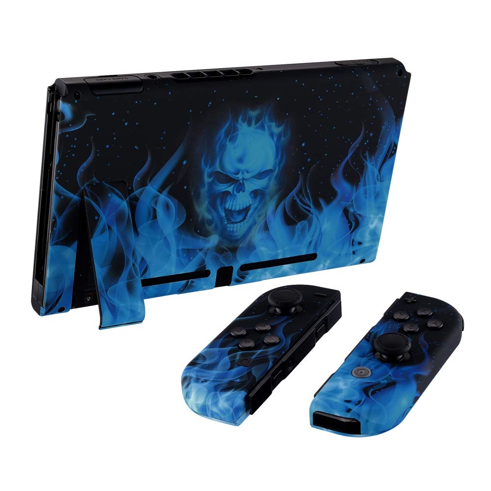 eXtremeRate Cover per Nintendo Switch,Custodia Tasti Pulsanti Kit per Joycon,Scocca Shell Grip DIY Ricambio per Console,Senza Controller-Fiamma Blu