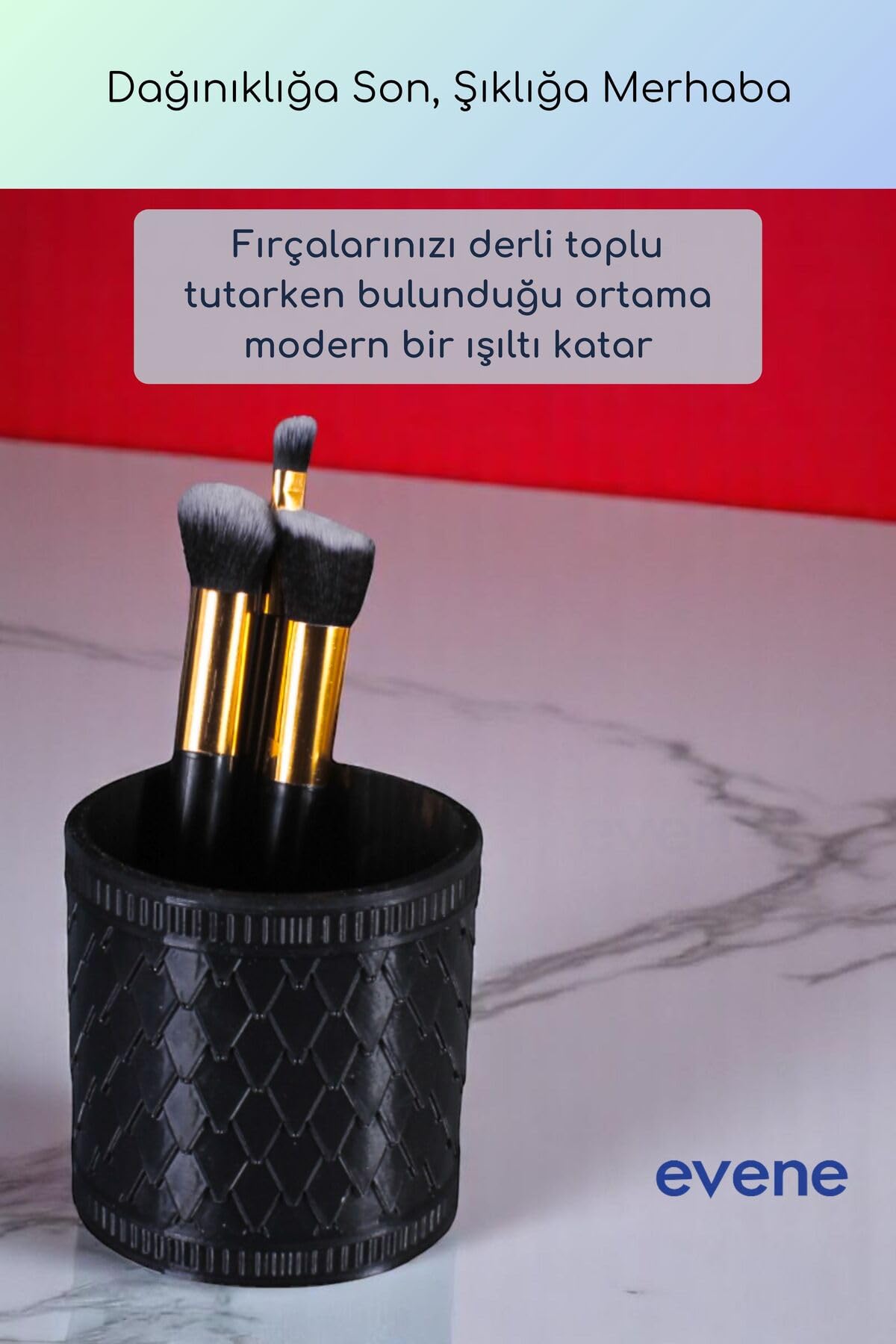 Evene Makyaj Organizeri Makyaj Fırçalığı Makyaj Organizer Düzenleyici Siyah Renk Model 87, ev.makyajorganizeri.m87