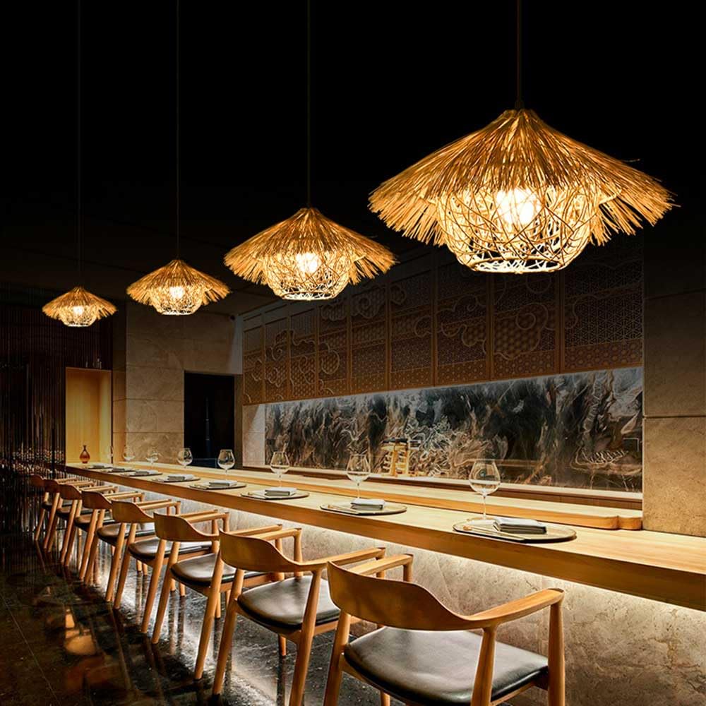 Lámpara Colgante De Bambú, Lámparas Artesanales Decorativas Japonesas Lámpara Colgante Boho De Ratán Tejida A Mano, para Comedor Salón Dormitorio Cocina Granja Pantalla Tejida De Bambú