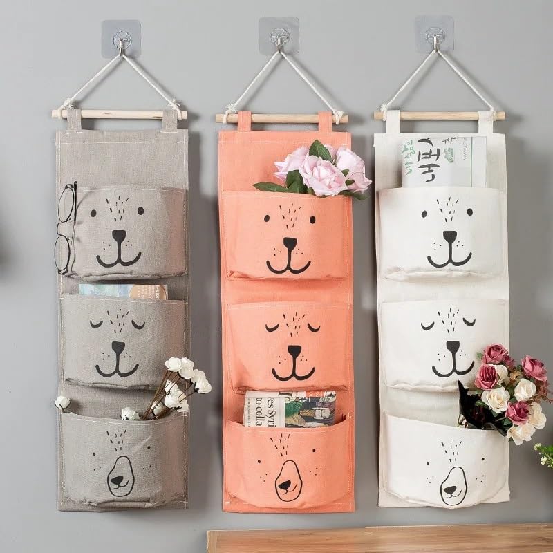 Wandaufbewahrung, Hängende Aufbewahrungstasche mit 3 Taschen, hängender Organizer for Wohnheim, Wohnzimmer, Badezimmer, Zuhause, Wandschrank-Organizer aus Stoff(Orange)