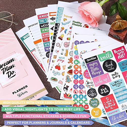 Planner Stickers Pack - 28 vellen / 1378 stickers, stijlvolle variëteitenassortimentbundelplanneraccessoires voor het… - Image 3