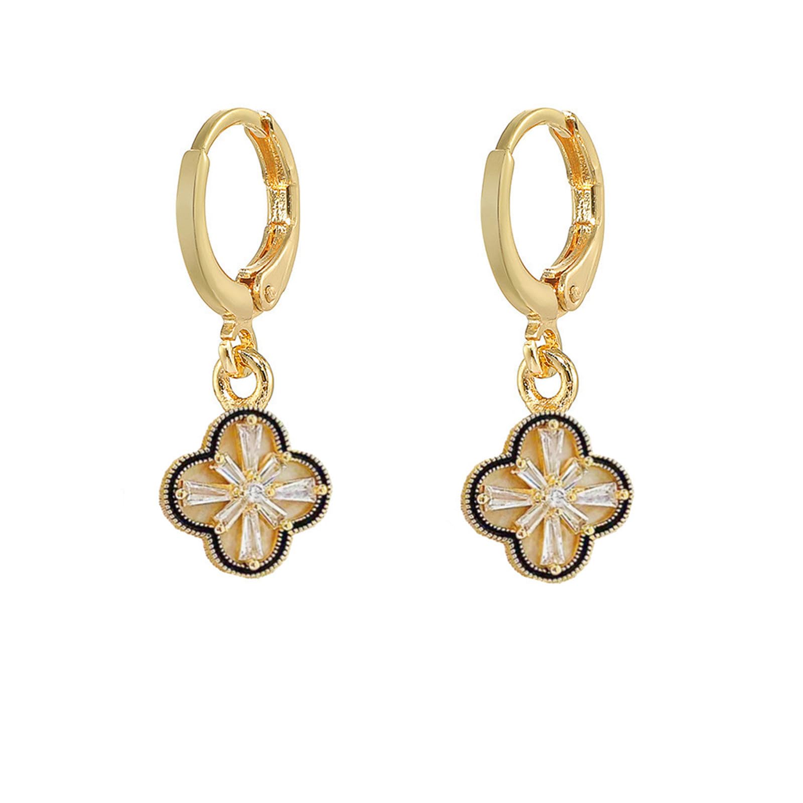 Lucky Leaf Earrings, Slightly Inlaid Double sided Earrings for Women, Light Luxury Earrings with Diamonds, Elegant and Noble Style Earrings(Gold)
