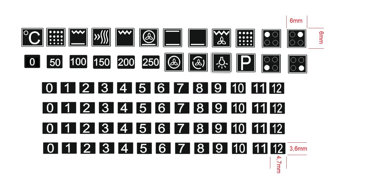 Cooker Symbol Sticker Set for The Cooker Labelling Smudged Cooker Sign Renew (RP44) (6 mm, White Signs on Black Background) - Image 2