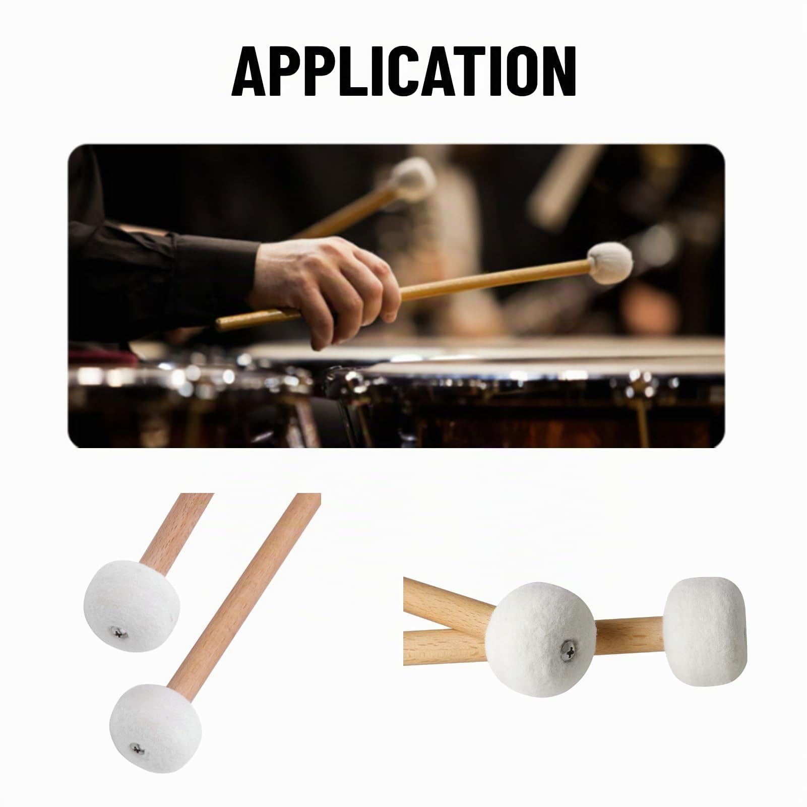 2 Pièces Maillet de Tambour Blanc Feutre Maillets de Timbale Maillets de Percussion pour Timbales Caisse Claire Accessoires D'instruments de Musique