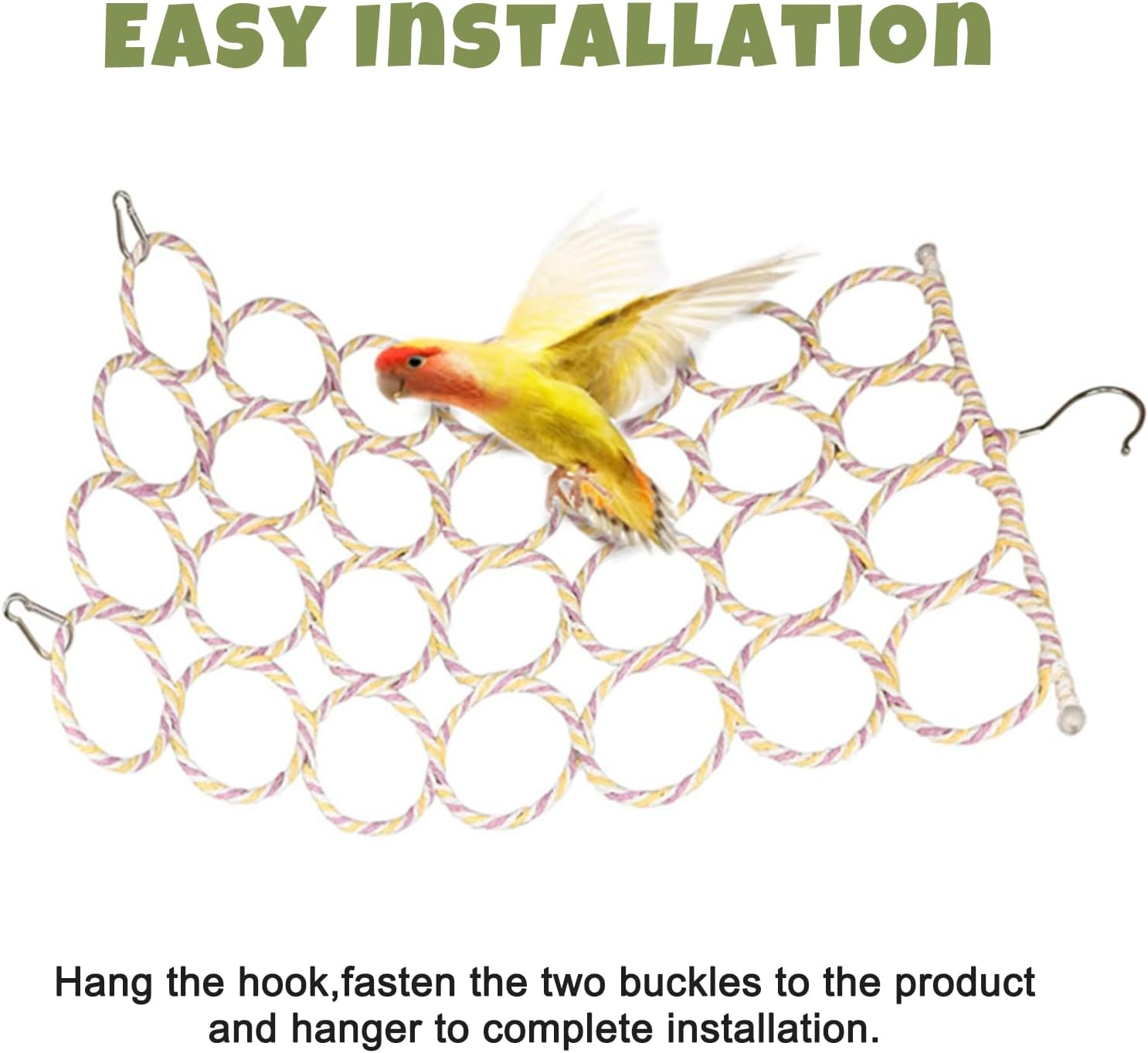 2 Pack Hanging Bird Climbing Rope Net, Parrot Swing Toy, Rat Ladder Bridge for Cage Accessories, Suitable for Parakeet, Cockatiel, Conure, Lovebird
