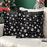 MIULEE 2er Set Weihnachten Kissenbezüge Kuschelkissen Flauschig Schneeflocken Dekokissen Sofakissen Plüschkissen Fellkissen Couchkissen Kissenhülle Zierkissenbezug für Wohnzimmer 45x45 cm Schwarz
