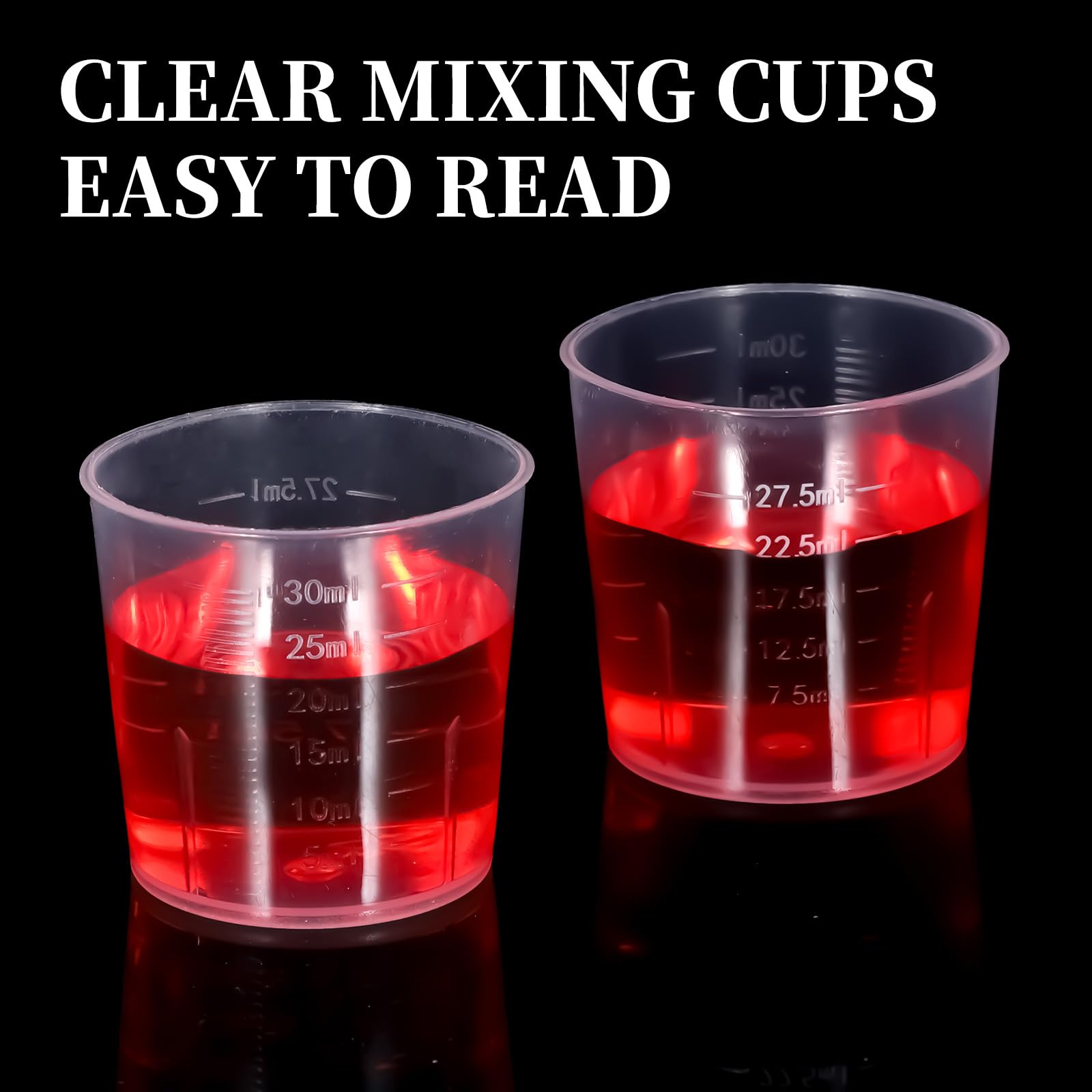Vasos medidores de plástico líquido, 20 unidades, vasos desechables para medicina, graduados, de plástico transparente, para cocina, laboratorio, herramienta de medición, 30 ml
