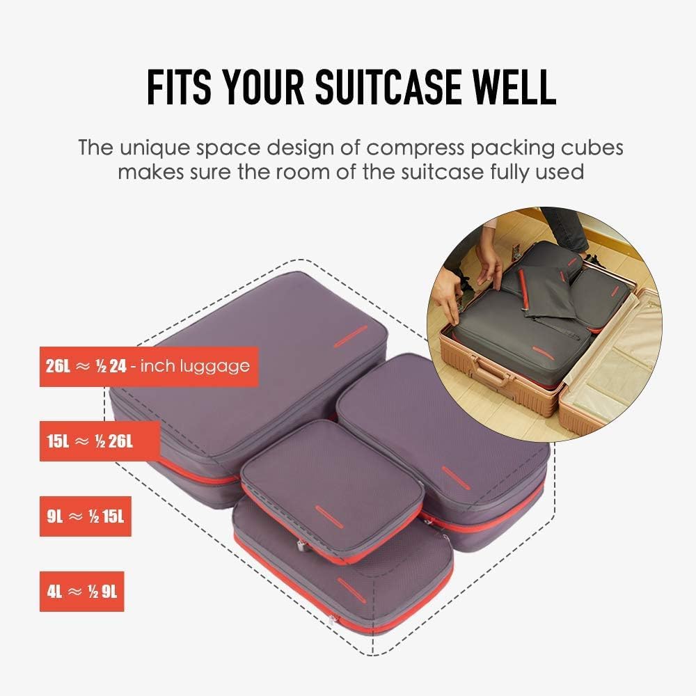 Bee Nesting Compression Packing Cube 2-Layer Travel Luggage Organizer with Wet Dry Separation Expandable Space Saver Bag for Suitcase and Backpack