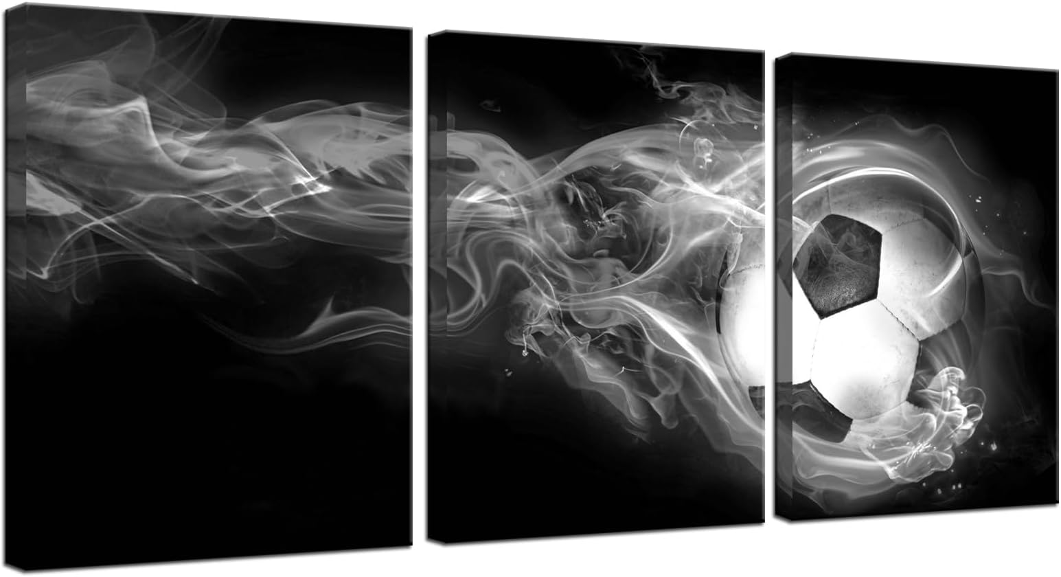 Biuteawal 3 Piece Sport Canvas Wall Art Football Soccer Picture Printed Canvas Painting for Teenager's Boys Bedroom Decor Black White Home Office Living Room Artwork 12x16inchx3pcs