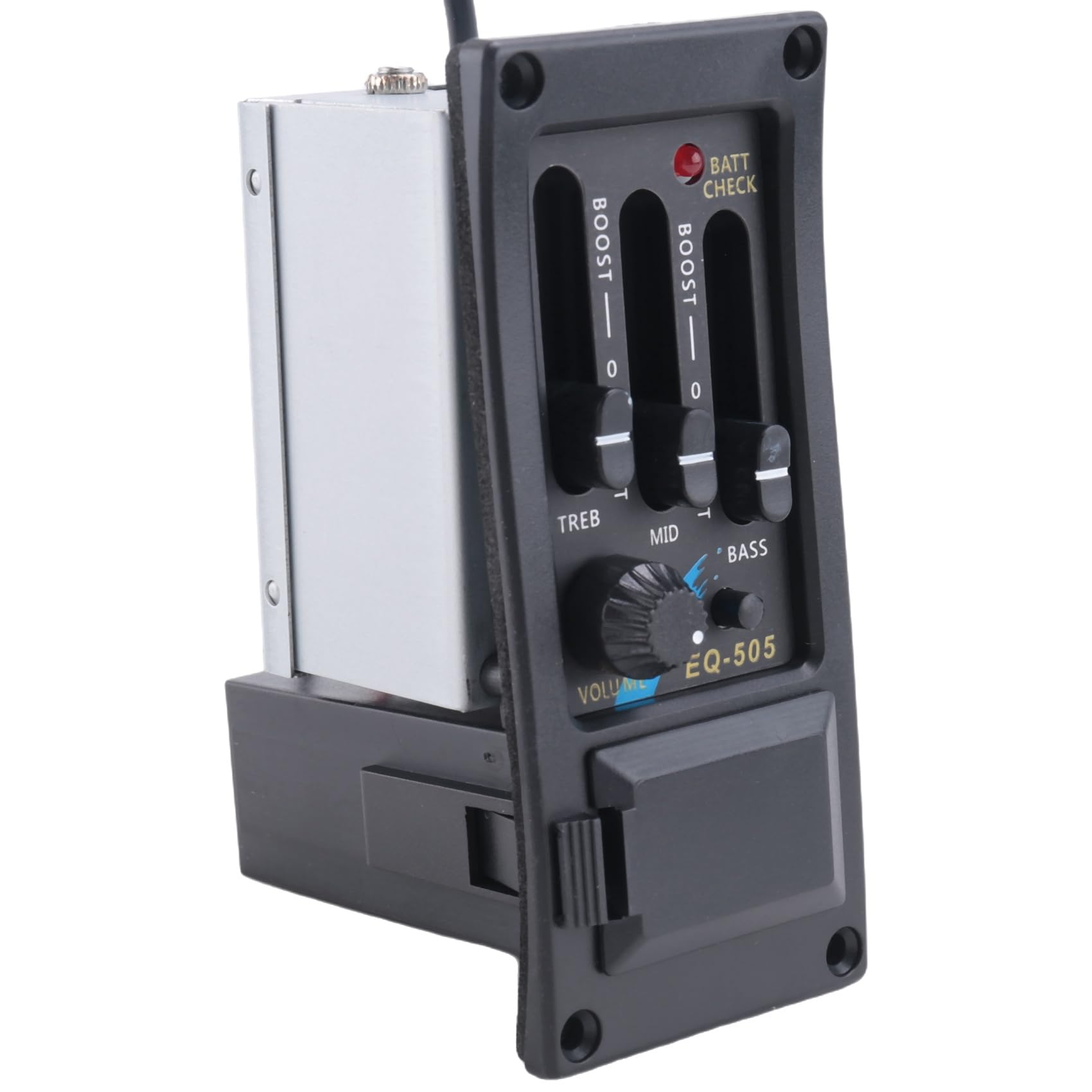 EQ-505 Gitarrensattel-Tonabnehmer, 3 Bänder, EQ-Equalizer, linke Hand, Akustikgitarre, Vorverstärkersystem, Equalizer, Piezo
