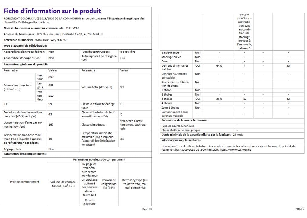 COSTWAY Réfrigérateur à Double Porte 90 L, Réfrigération Rapide, Économie d'énergie, Réfrigérateur en Métal avec 7 Niveaux de Température, 48,5 x 49,5 x 86 cm (Blanc)