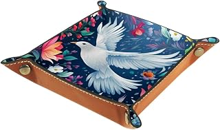Art Dove - Organizador plegable de piel sintética gruesa, color marrón, para guardar joyas, caramelos, llaves, caja de almacenamiento, decoración de entrada, color negro y blanco