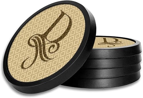 Miniatura 5 de Posavasos de silicona antideslizantes con almohadilla de fieltro absorbente impresa extraíble, juego de 4 unidades, monograma de letra C