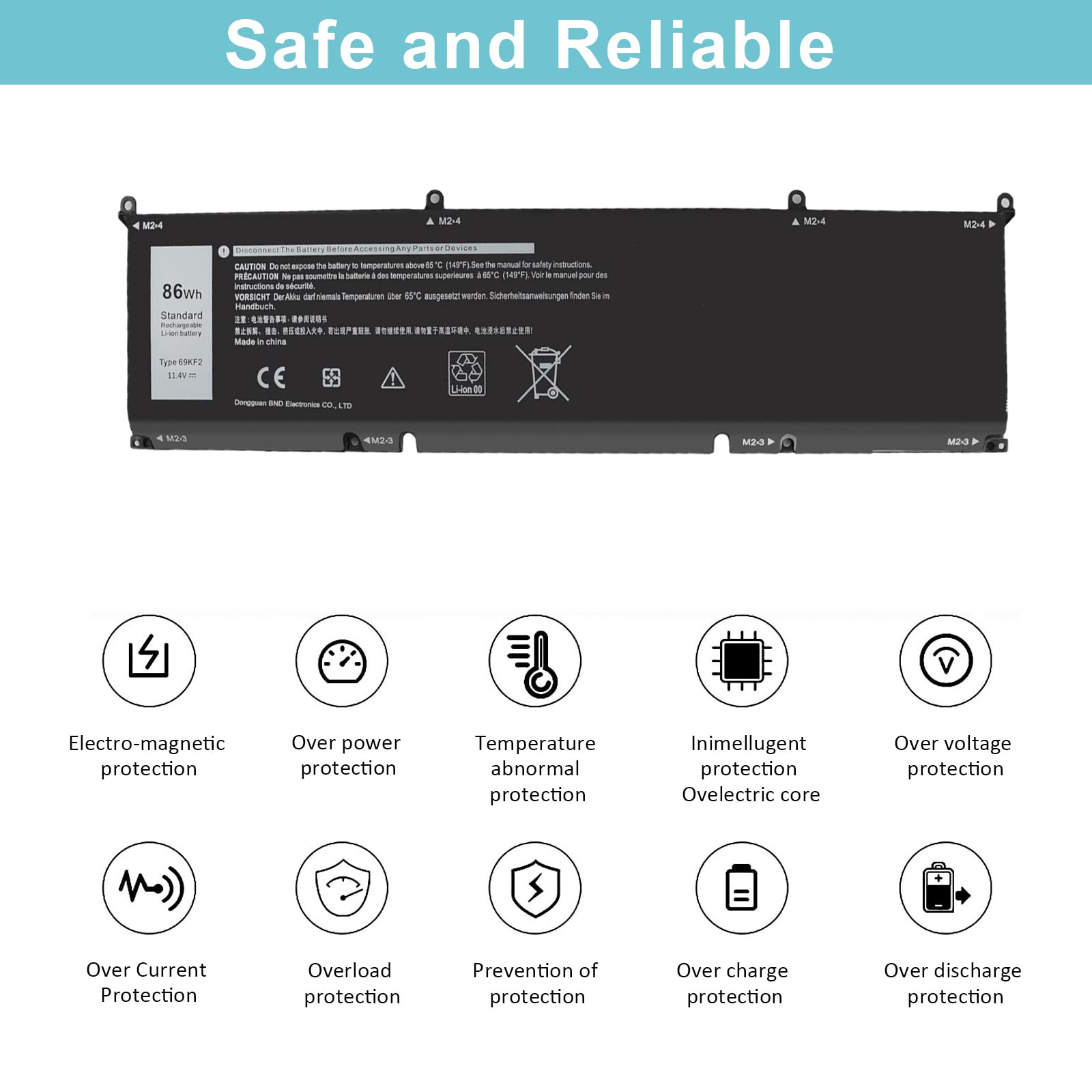 69KF2 Batterie de Rechange pour Dell G7 15 7500 G15 5510 5511 5515 5520 5521 XPS 15 9500 9510 Alienware M15 R3 R4 R5 R6 R7 M17 R3 RR 4 Precision 5550 5560 5570 Inspiron 7510 7610 7620 86 Wh 11,4